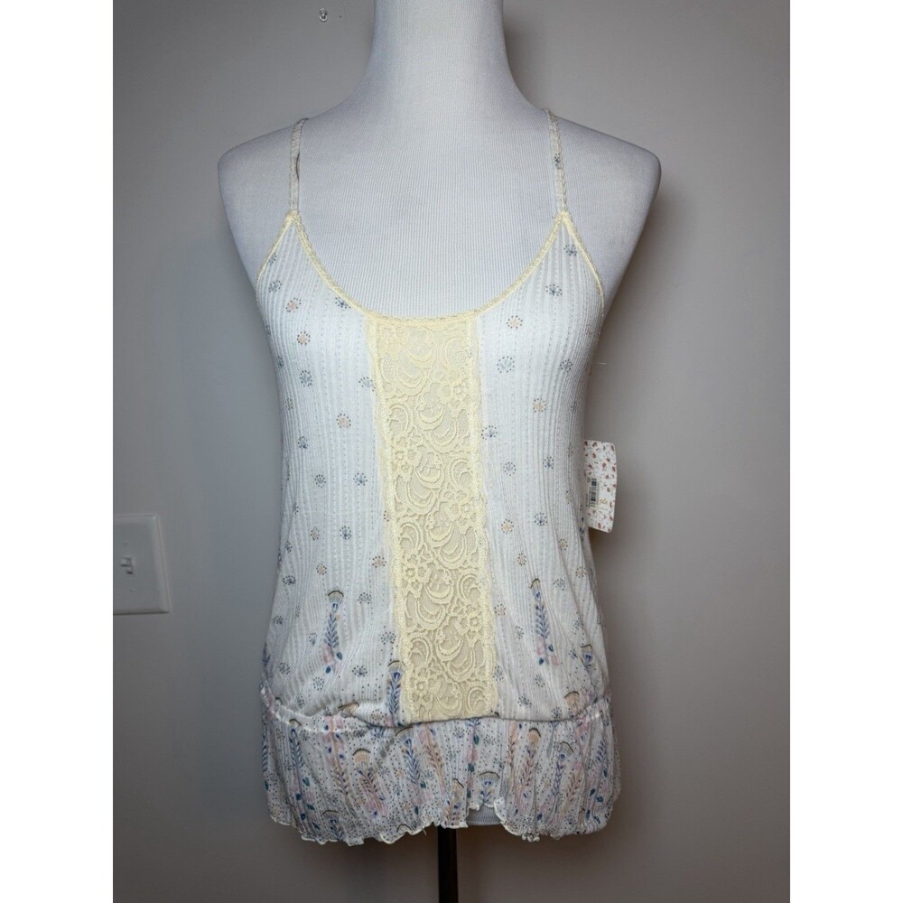 Free People Floral Lace Cami Top Large Antique White